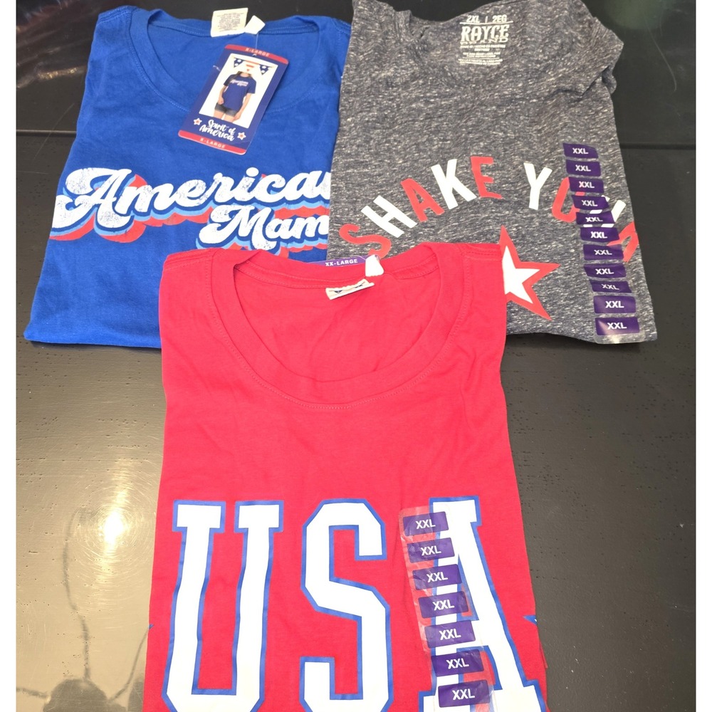 Lot of 3 Patriotic T-Shirts NWT XXL American Mama USA Shake Your Sparkler Blue - Picture 2 of 9